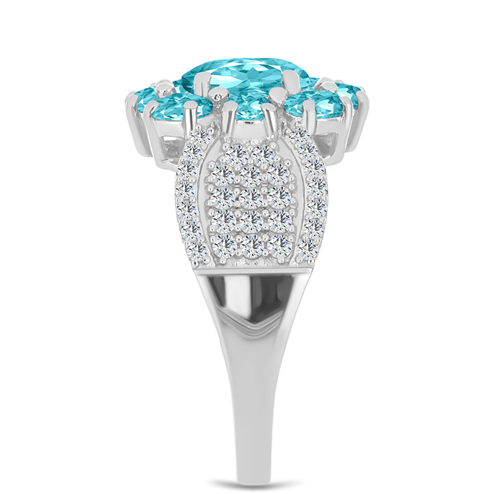 Strieborný Prsteň s Paraiba Kremeňom a Bielym Topásom