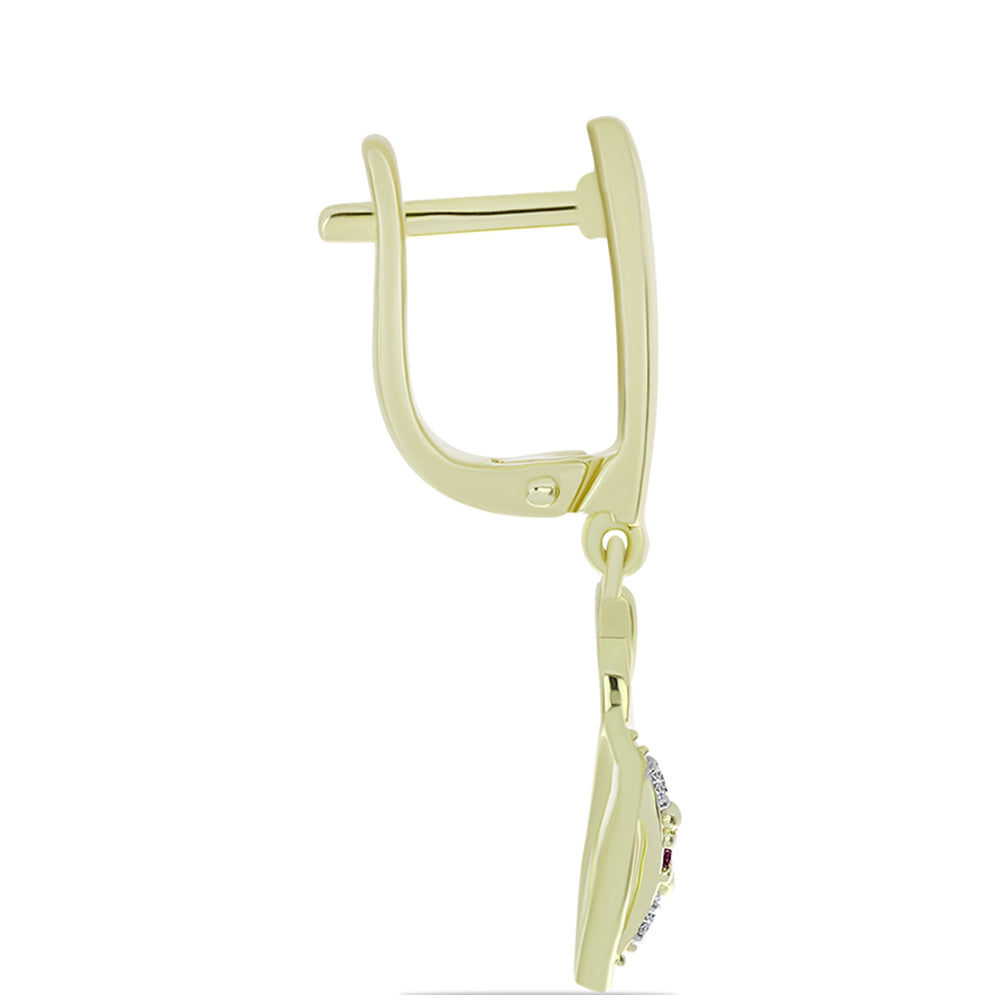 Pozlátené Strieborné Náušnice s Fialovým Diamantom a Bielym Diamantom