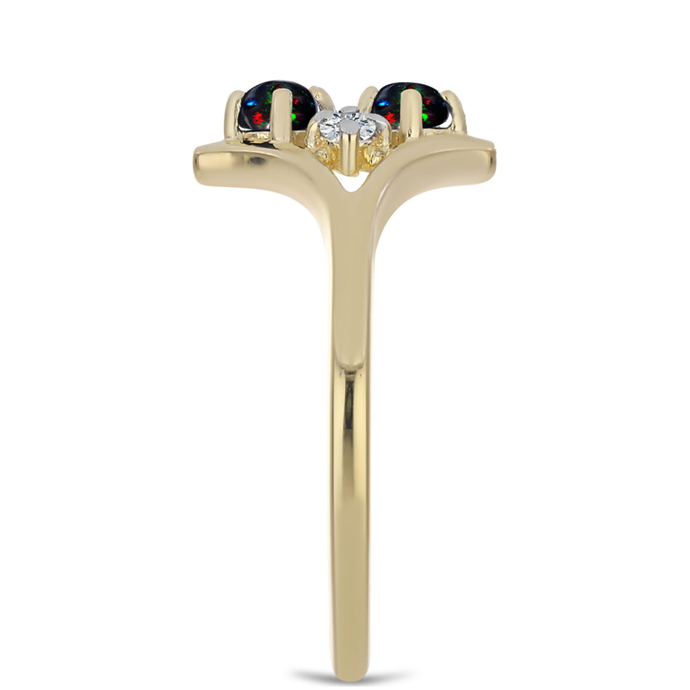 Pozlátený Strieborný Prsteň s Polnočne Čiernym Etiópskym Opálom z Lega Dembi a Bielym Topásom