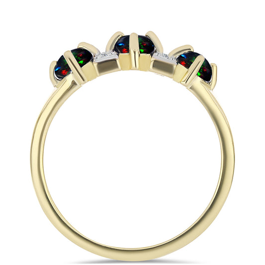 Pozlátený Strieborný Prsteň s Polnočne Čiernym Etiópskym Opálom z Lega Dembi a Bielym Topásom