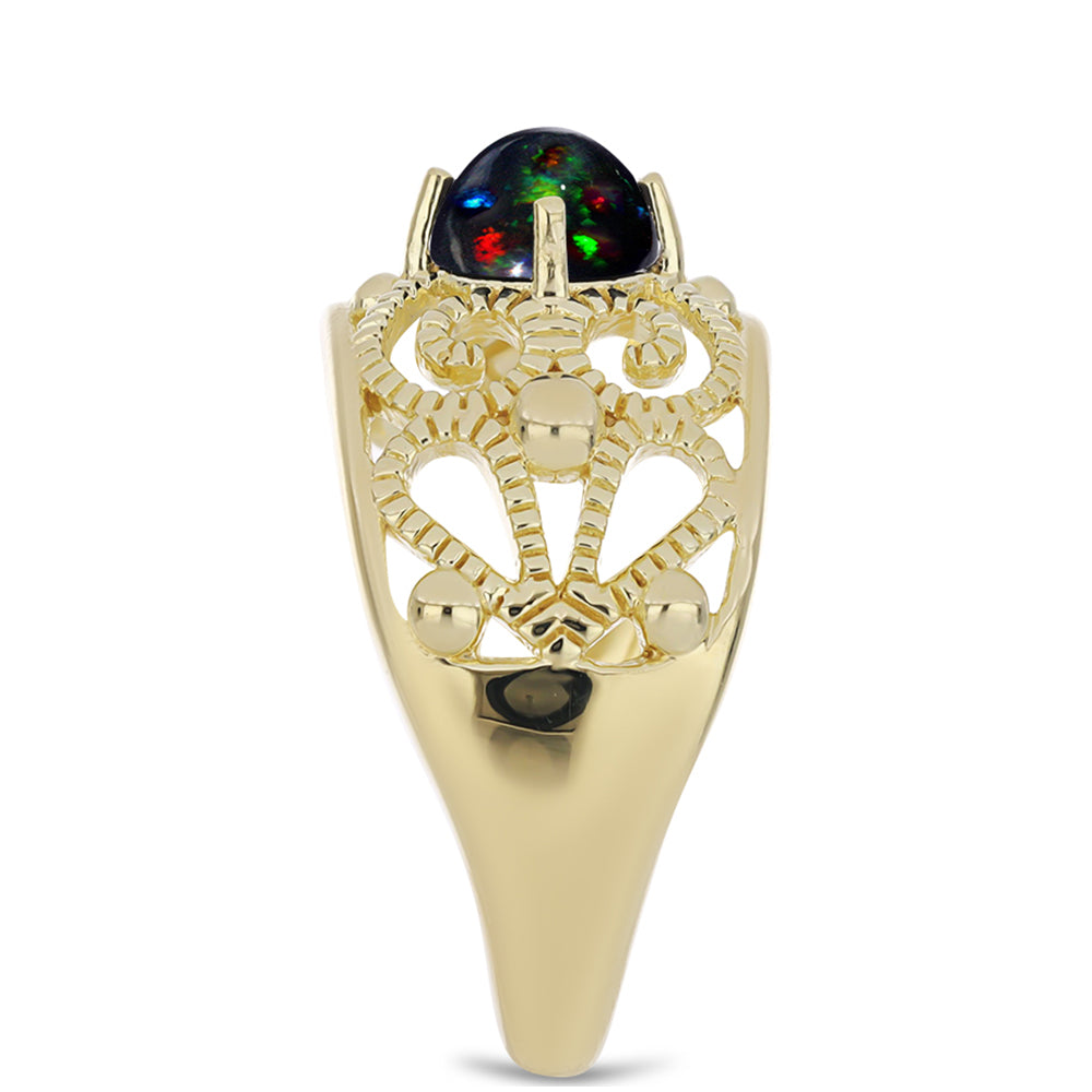 Pozlátený Strieborný Prsteň s Polnočne Čiernym Etiópskym Opálom z Lega Dembi