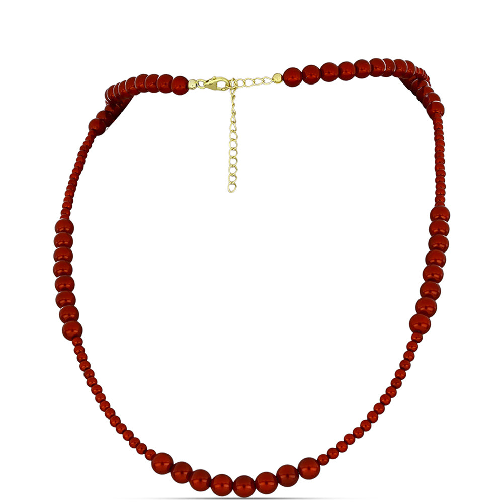 Pozlátený Strieborný Náhrdelník s Červená sladkovodná perlou