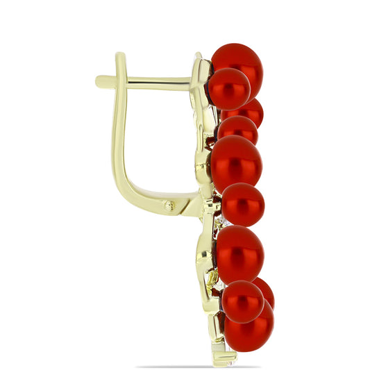 Pozlátené Strieborné Náušnice s Červená sladkovodná perlou a Bielym Topásom