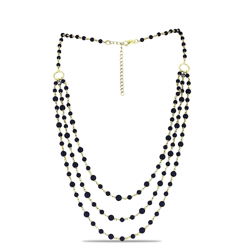 Pozlátený Strieborný Náhrdelník s so Suwarským Čiernym Ónyxom