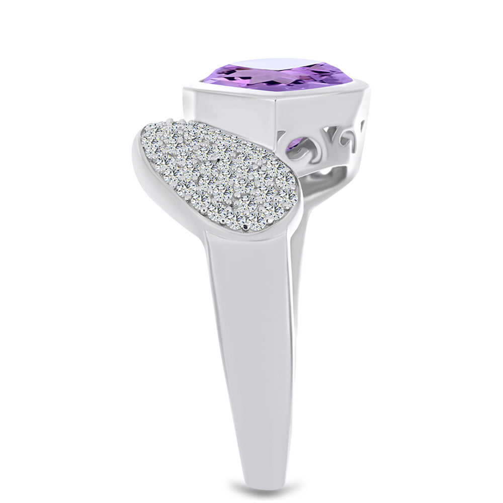 Strieborný Prsteň s Rose De France Ametystom a Bielym Topásom