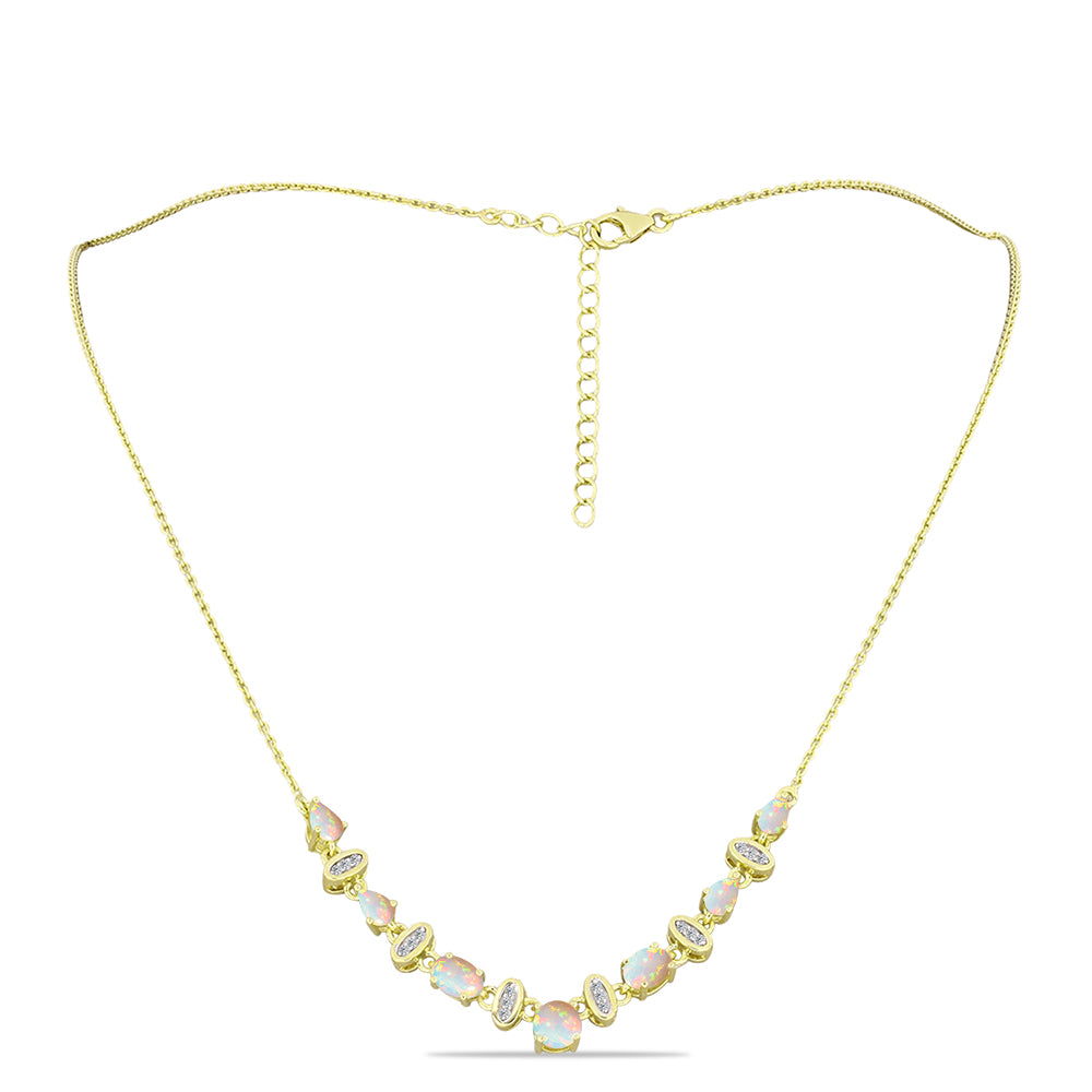 Pozlátený Strieborný Náhrdelník s Etiópskym Opálom z Lega Dembi a Bielym Topásom