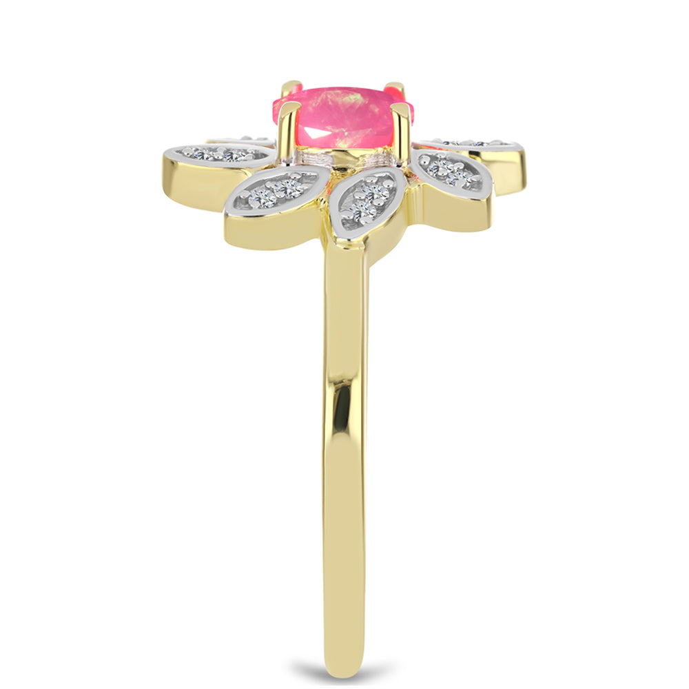 Pozlátený Strieborný Prsteň s Ružovým Etiópskym Opálom z Lega Dembi a Bielym Topásom