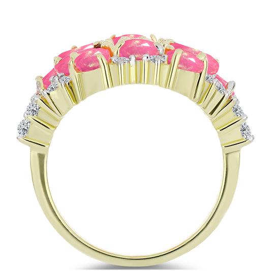 Pozlátený Strieborný Prsteň s Ružovým Etiópskym Opálom z Lega Dembi a Bielym Topásom