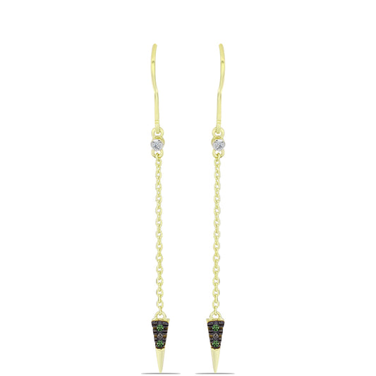 Pozlátené Strieborné Náušnice s so Zeleným Diamantom a Bielym Diamantom