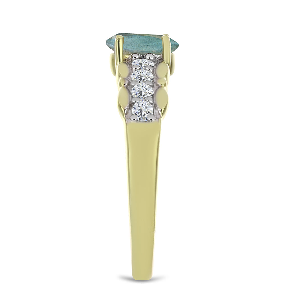 Pozlátený Strieborný Prsteň s Labradoritom a Bielym Topásom