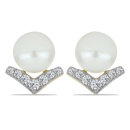 Pozlátené Strieborné Náušnice s Bielou Sladkovodnou Perlou a Bielym Topásom