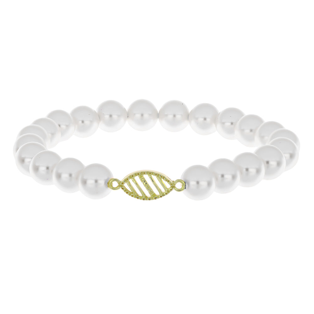 Pozlátený Strieborný Náramok s Bielou Sladkovodnou Perlou