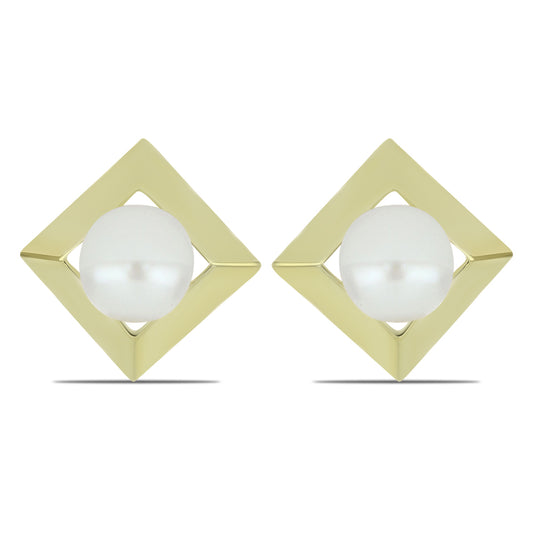 Pozlátené Strieborné Náušnice s Bielou Sladkovodnou Perlou