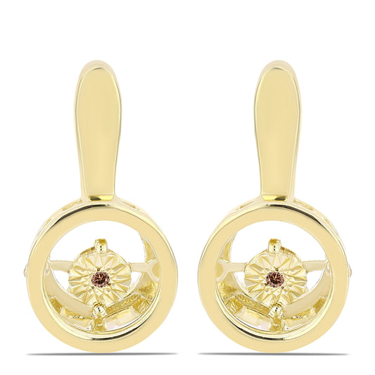 Pozlátené Strieborné Náušnice s Koňakovým Diamantom