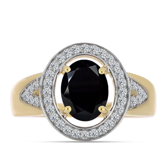 Pozlátený Strieborný Prsteň s Čiernym Ónyxom a Bielym Topásom