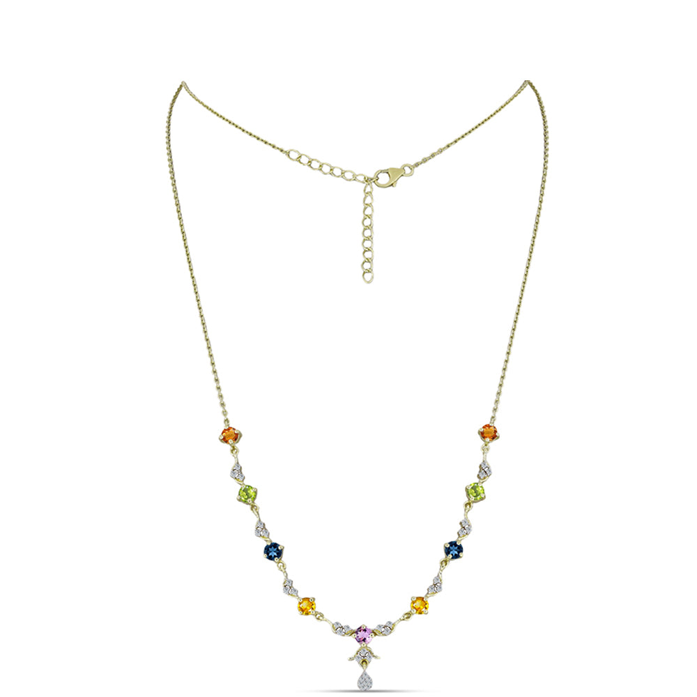 Pozlátený Strieborný Náhrdelník s Dúhovým Zafírom a Bielym Topásom
