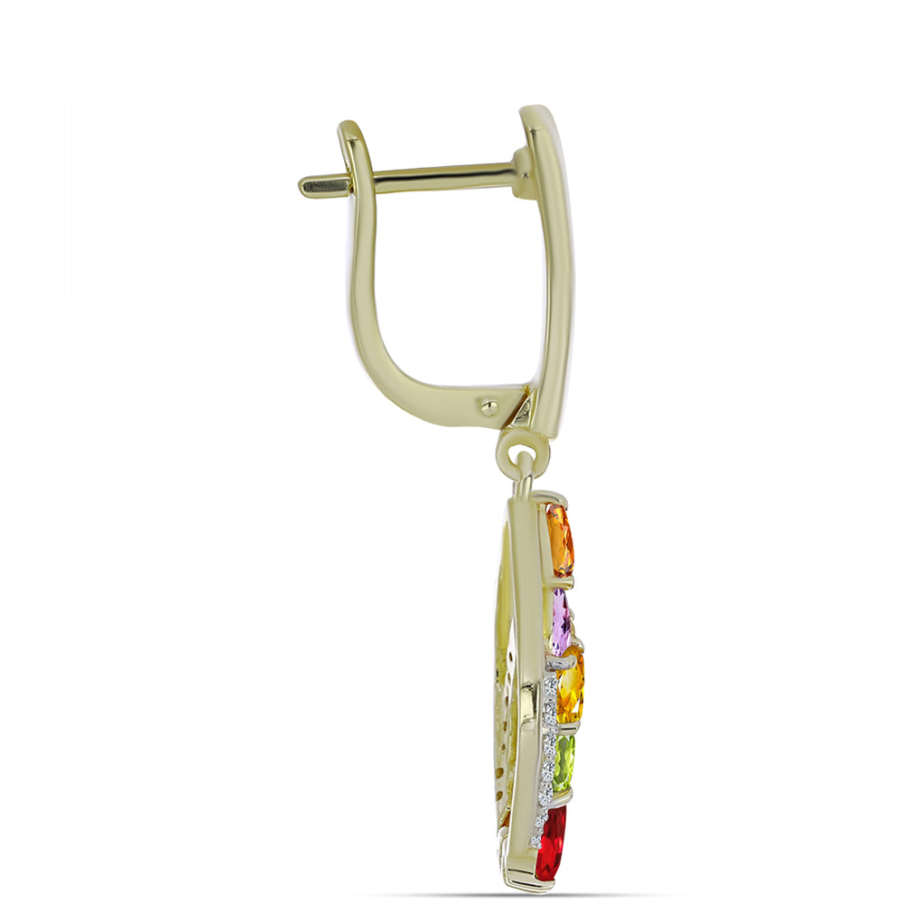 Pozlátené Strieborné Náušnice s Dúhovým Zafírom a Bielym Topásom