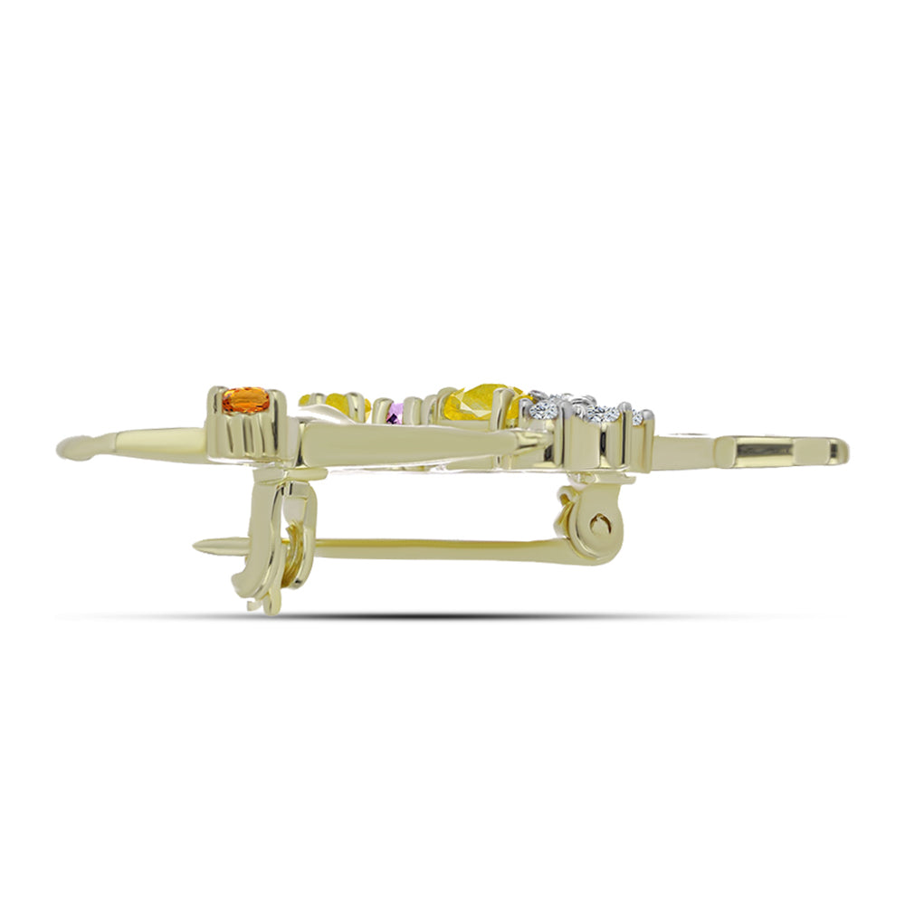 Pozlátený Strieborný Brošňa s Dúhovým Zafírom a Bielym Topásom