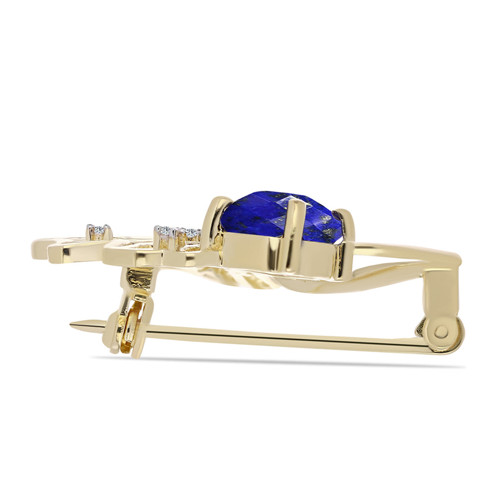 Pozlátený Strieborný Brošňa s Lapisom Lazuli a Bielym Topásom