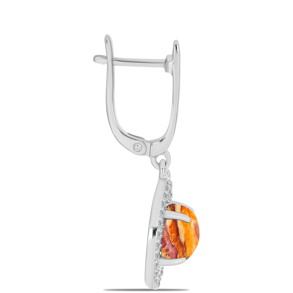 Strieborné Náušnice s Jaspisom Leví Tlapa a Bielym Topásom