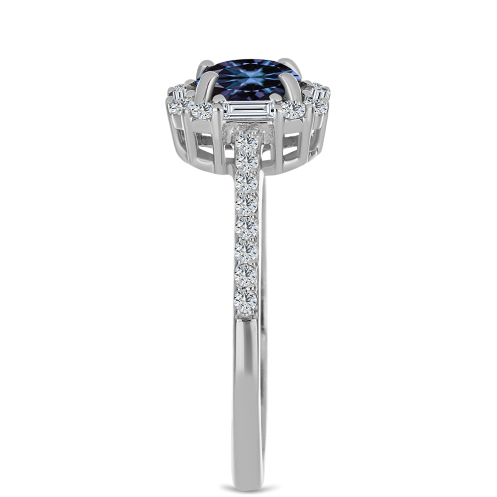 Strieborný Prsteň s "Cisársky fialový" moissanitom a Bielym Zirkónom