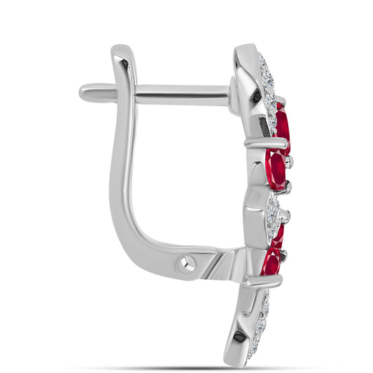 Strieborné Náušnice s Madagaskarským Rubínom a Bielym Topásom