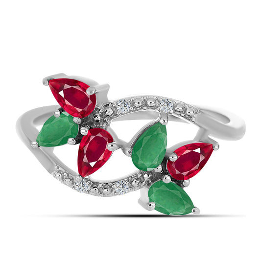 Strieborný Prsteň s Madagaskarským Rubínom a Brazílskym Smaragdom