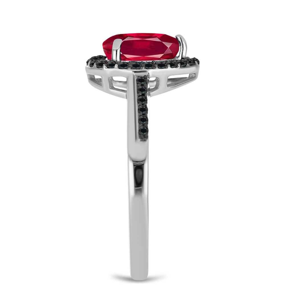 Strieborný Prsteň s Madagaskarským Rubínom a Čiernym Spinelom