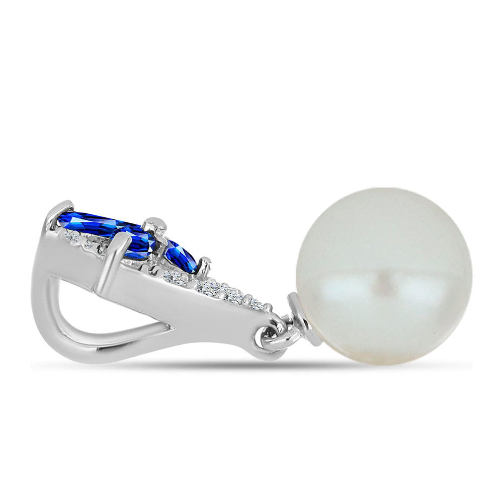 Strieborný Prívesok s Austrálskym Modrým Zafírom a Bielou Sladkovodnou Perlou