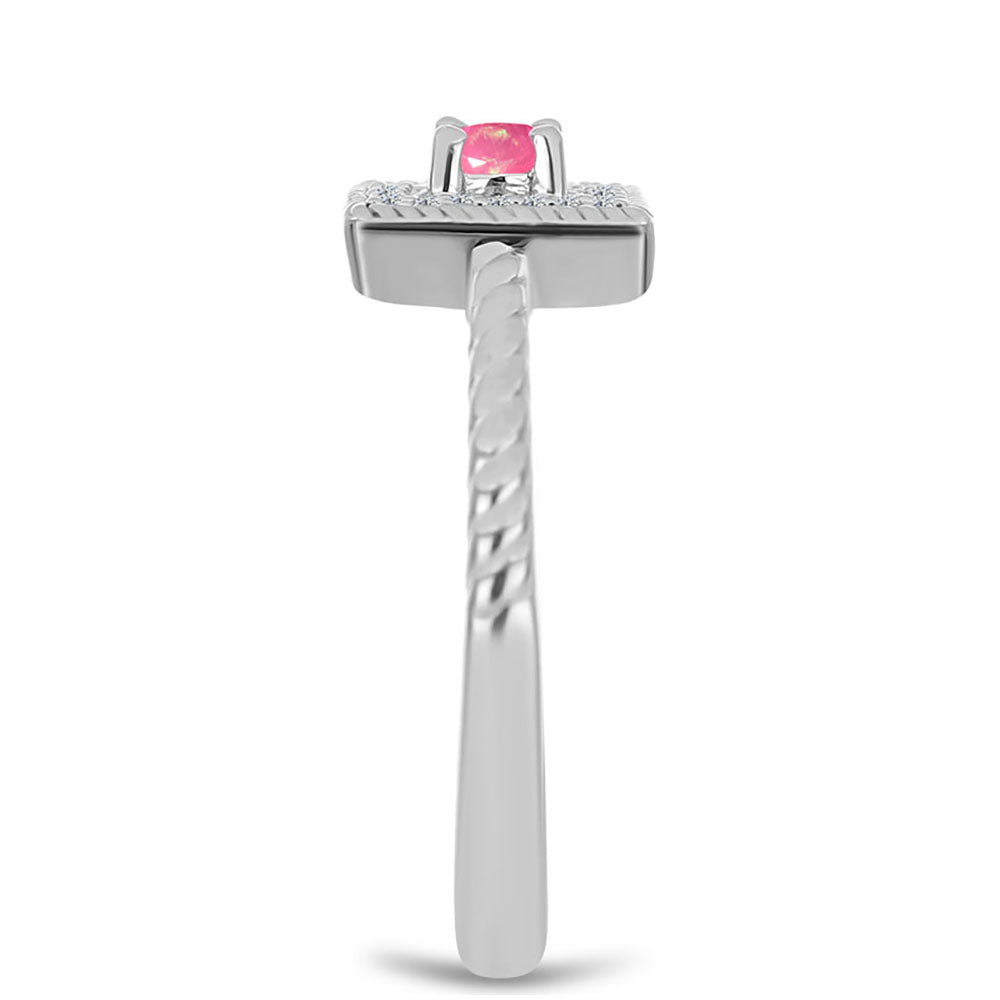 Strieborný Prsteň s so Sýto Ružovým Opálom z Lega Dembi a Bielym Topásom