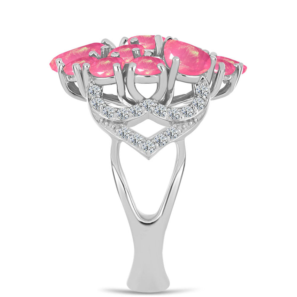 Strieborný Prsteň s so Sýto Ružovým Opálom z Lega Dembi a Bielym Topásom