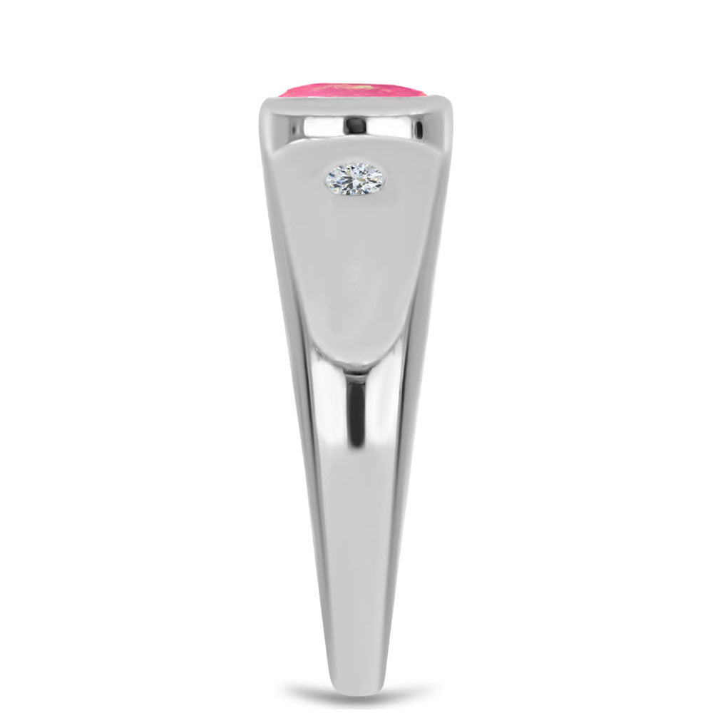 Strieborný Prsteň s so Sýto Ružovým Opálom z Lega Dembi a Bielym Topásom