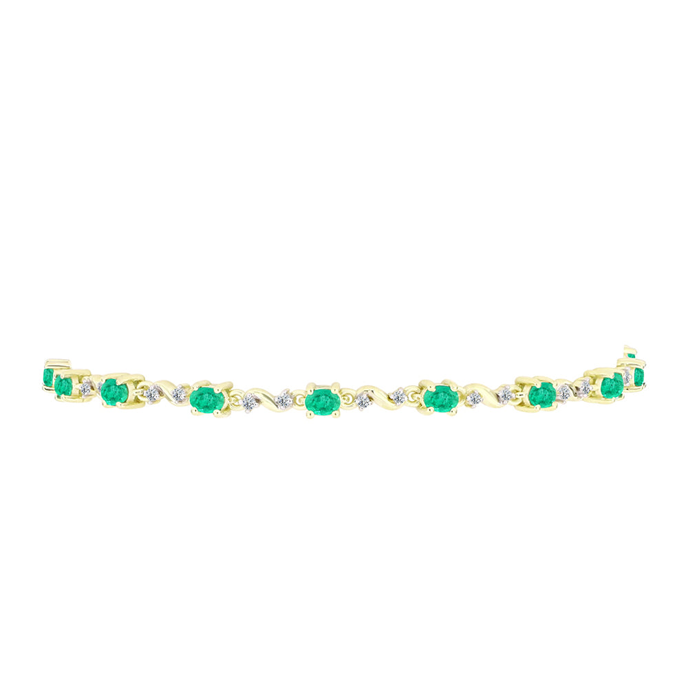 Pozlátený Strieborný Náramok s Kolumbijským Smaragdom a Bielym Diamantom