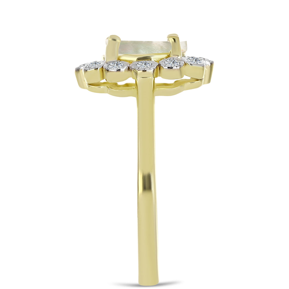 Pozlátený Strieborný Prsteň s Lastúrou a Bielym Topásom