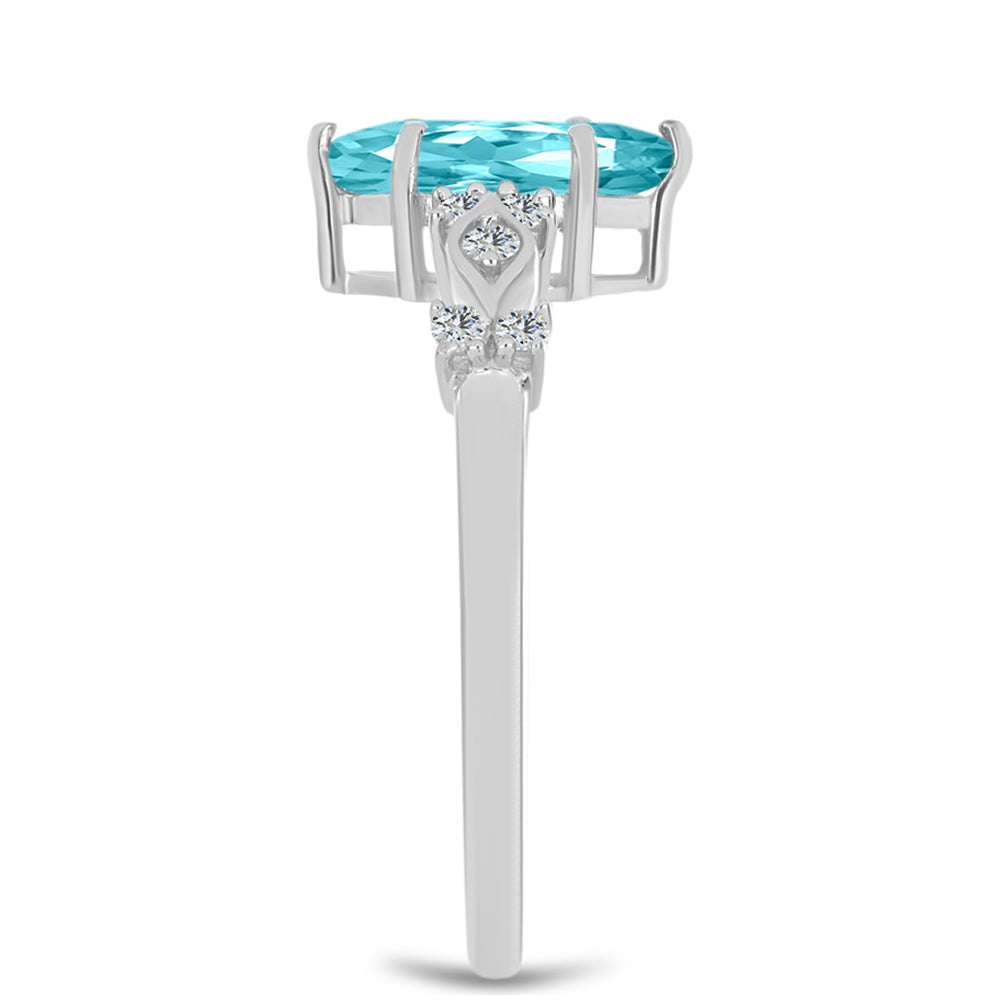 Strieborný Prsteň s Paraiba Kremeňom a Bielym Topásom