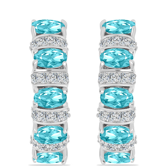 Strieborné Náušnice s Paraiba Kremeňom a Bielym Topásom