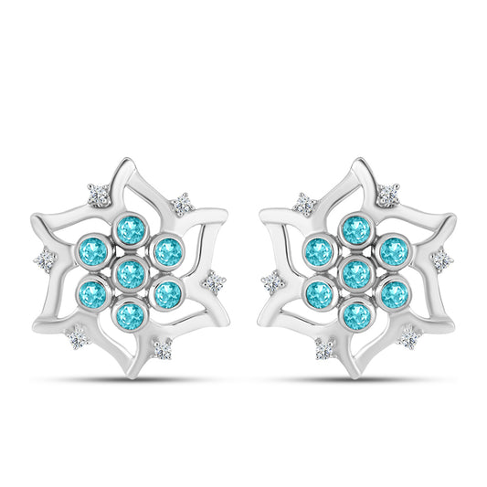 Strieborné Náušnice s Paraiba Kremeňom a Bielym Topásom