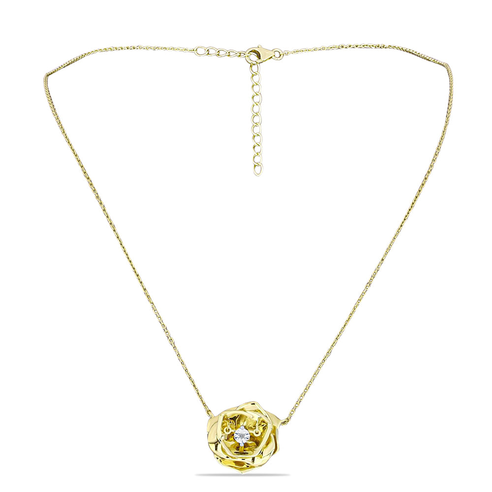 Pozlátený Strieborný Náhrdelník s Bielym Diamantom