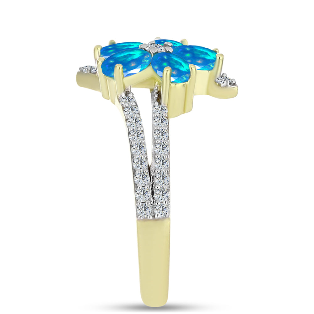 Pozlátený Strieborný Prsteň s Etiópskym Paradise Opálom a Bielym Topásom