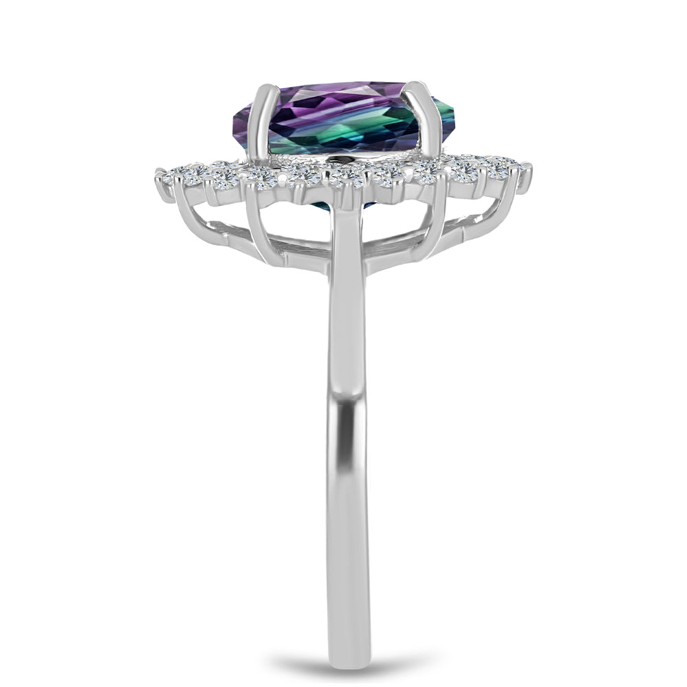 Strieborný Prsteň s so Zebra Fluoritom a Bielym Topásom