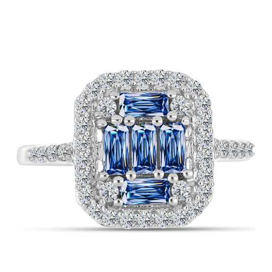 Strieborný Prsteň s S Oceánovo Modrým Moissanitom a Bielym Topásom