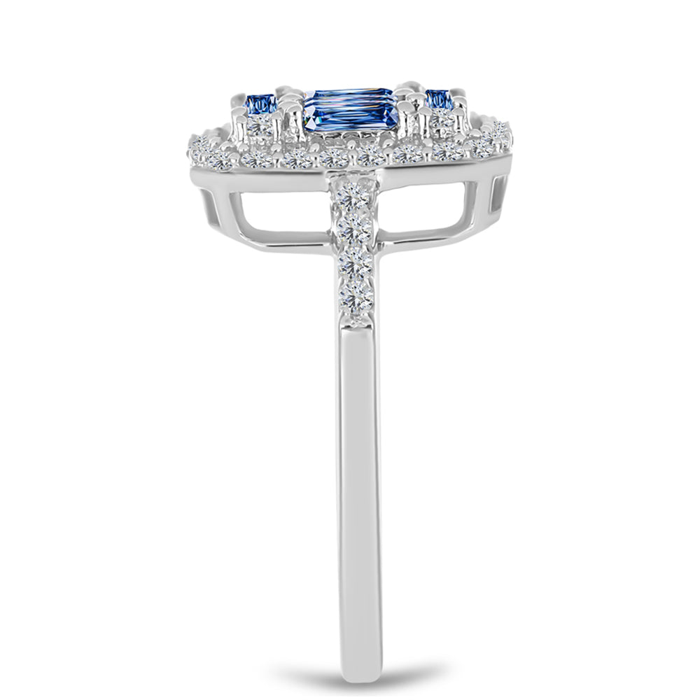 Strieborný Prsteň s S Oceánovo Modrým Moissanitom a Bielym Topásom