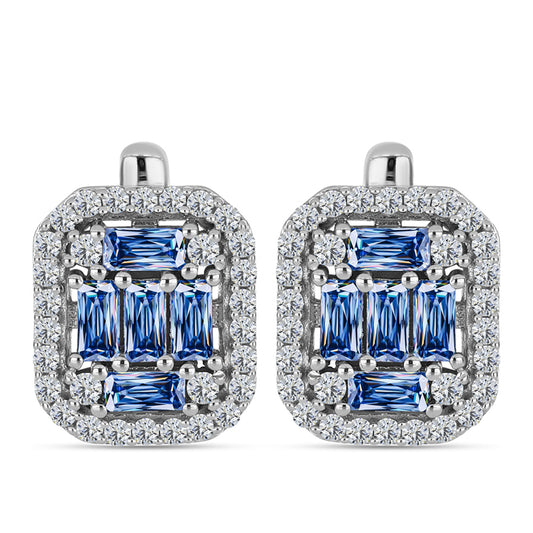 Strieborné Náušnice s S Oceánovo Modrým Moissanitom a Bielym Topásom