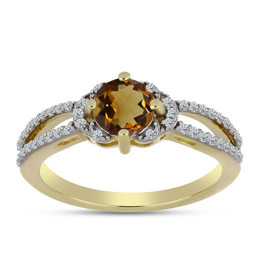 Pozlátený Strieborný Prsteň s Koňakovým Kremeňom a Bielym Topásom