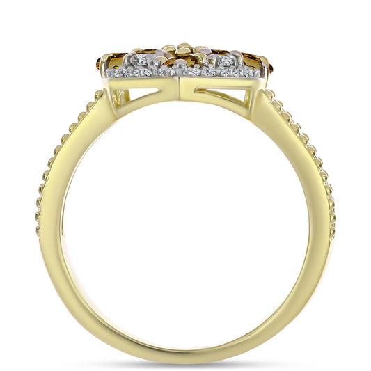 Pozlátený Strieborný Prsteň s Koňakovým Kremeňom a Bielym Topásom