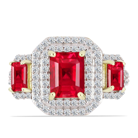 Pozlátený Strieborný Prsteň s Červeným Achátom a Bielym Topásom