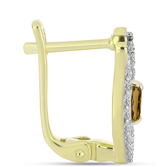 Pozlátené Strieborné Náušnice s Koňakovým Kremeňom a Bielym Topásom