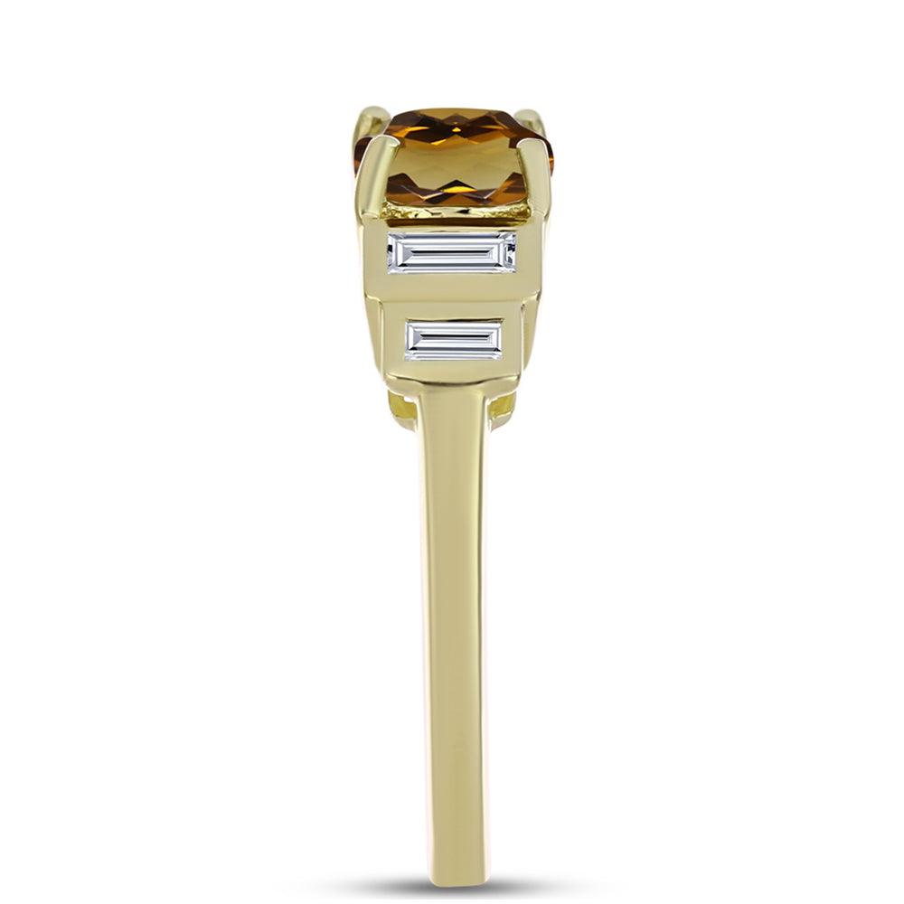 Pozlátený Strieborný Prsteň s Koňakovým Kremeňom a Bielym Zirkónom