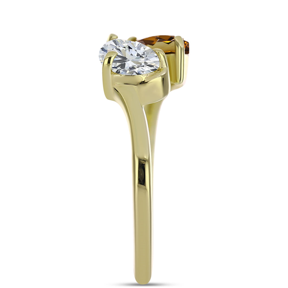 Pozlátený Strieborný Prsteň s Koňakovým Kremeňom a Bielym Topásom