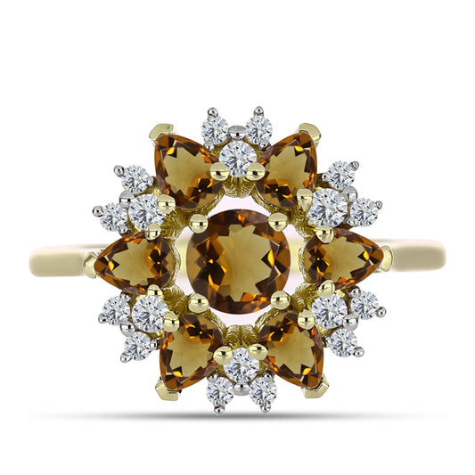 Pozlátený Strieborný Prsteň s Koňakovým Kremeňom a Bielym Topásom